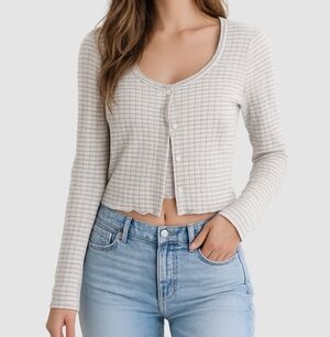 Just Polly Dainty Y2K Inspired Ribbed Pointelle Stripped Knitted Cardigan